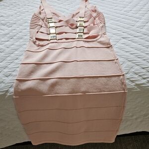 bebe Pink Backless Dress with Gold Accents